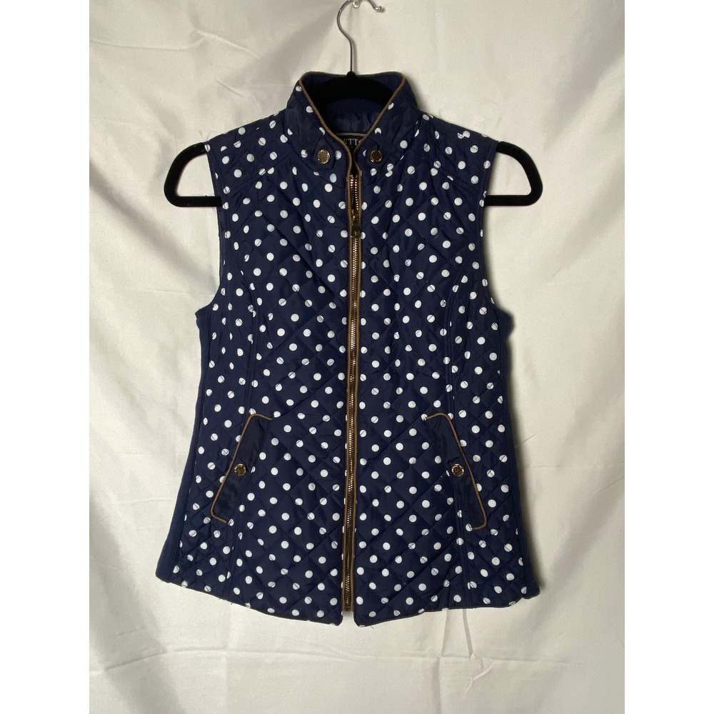 C'ESTTOI Polka Dot‎ Vest Navy White Padded Quilted Casual Layering small